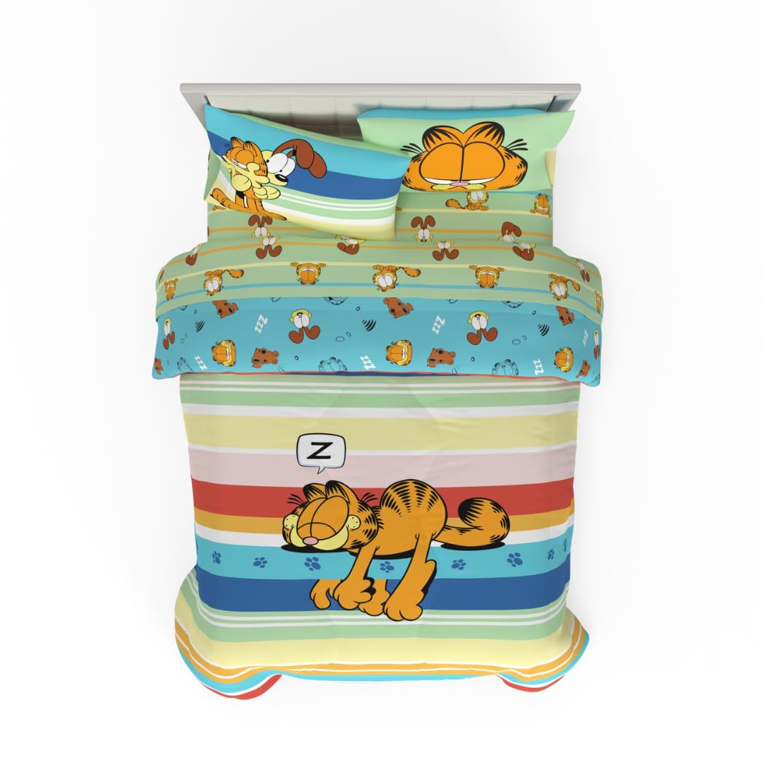 Franco Garfield Kids Bedding Super Soft Cozy Reversible Comforter And Sheet Set, 5 Piece Full Size, (Officially Licensed Product